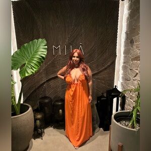 Vibrant Orange Halter Maxi Dress